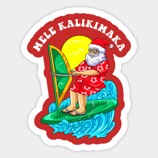 Mele Kalikimaka Santa Wind Surfing Sticker